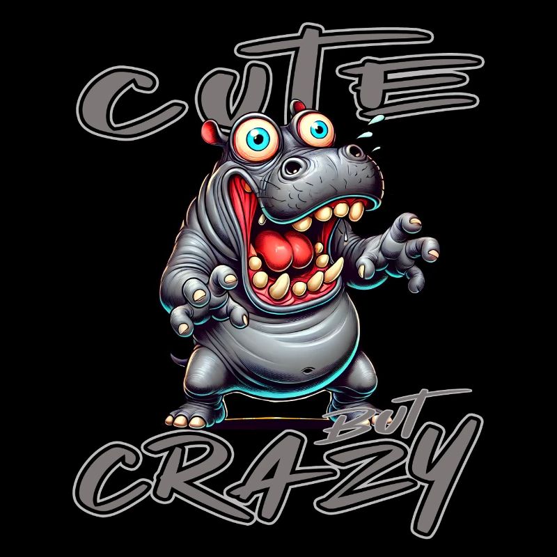Cute but Crazy hippo comic style funny motif