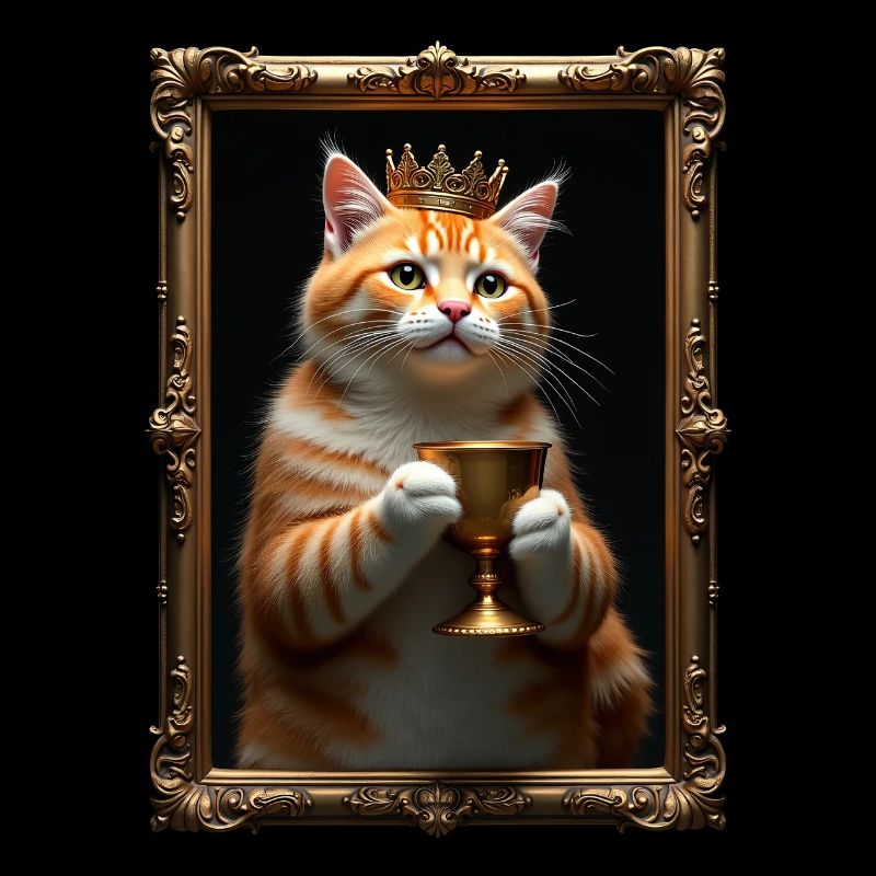 Mittelalter Katze im Bilderrahmen Kunst Krone
