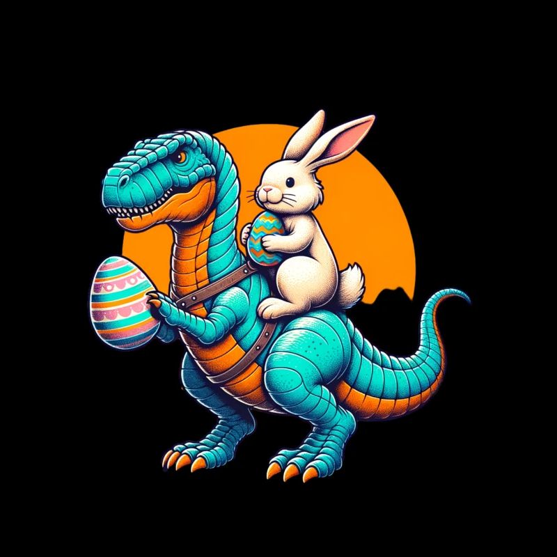 Easter Bunny Riding Dinosaur with Easter Egg