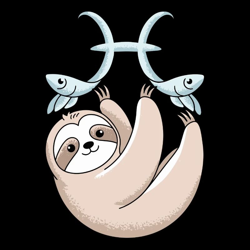 Pisces Zodiac Sign Sloth with Two Pisces