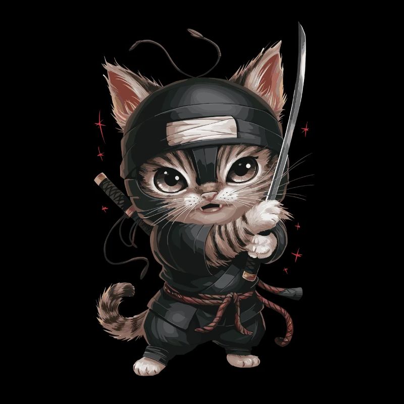 Chat ninja avec une épée en action - Mignon