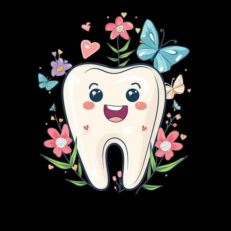 Dent heureuse avec des fleurs