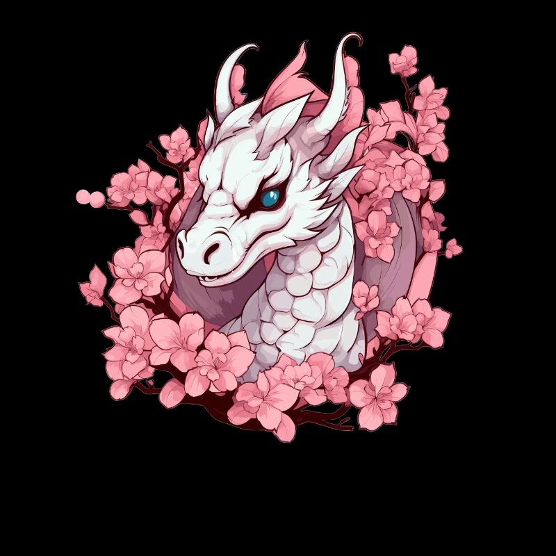 White Dragon with Cherry Blossoms