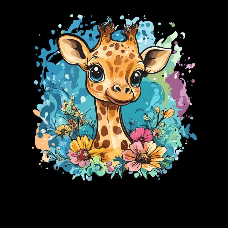 Girafe joyeuse avec des fleurs