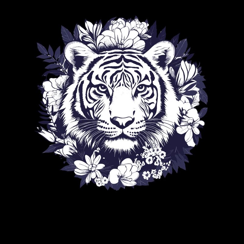 Tigre dans une couronne de fleurs