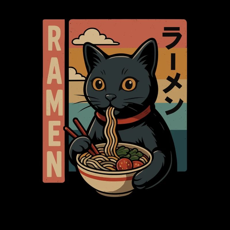 Ramen Cat Retro Japan Style
