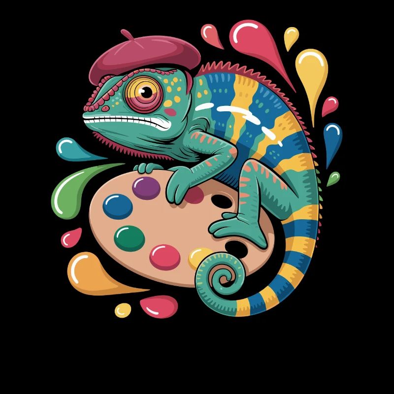 Caméléon artiste avec palette pour les esprits créatifs