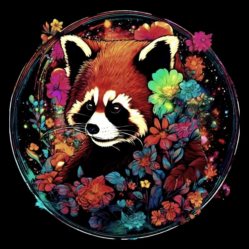 Panda roux,panda,fleurs, illustration