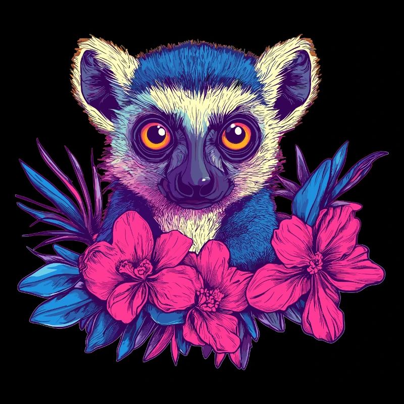Lémurien aux fleurs tropicales