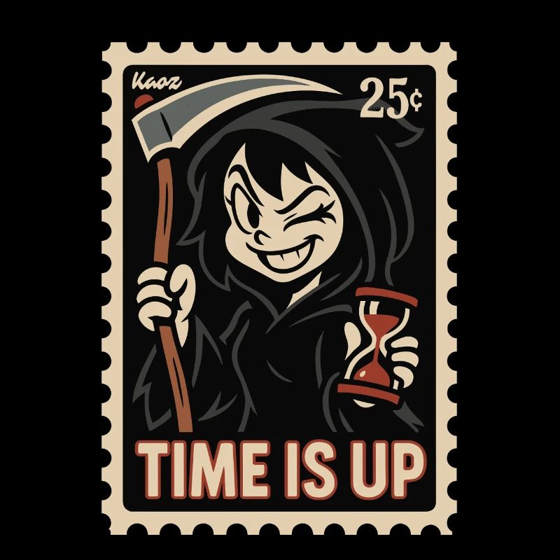 Smiling Grim Reaper with Hourglass Retro