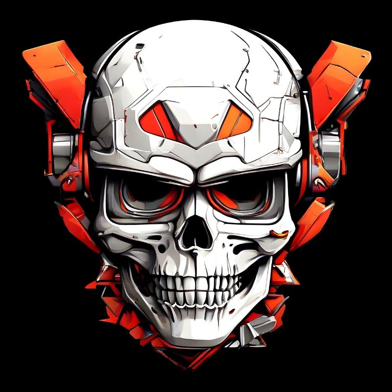 Comic Schädel mit Roten Mechanischen Teilen