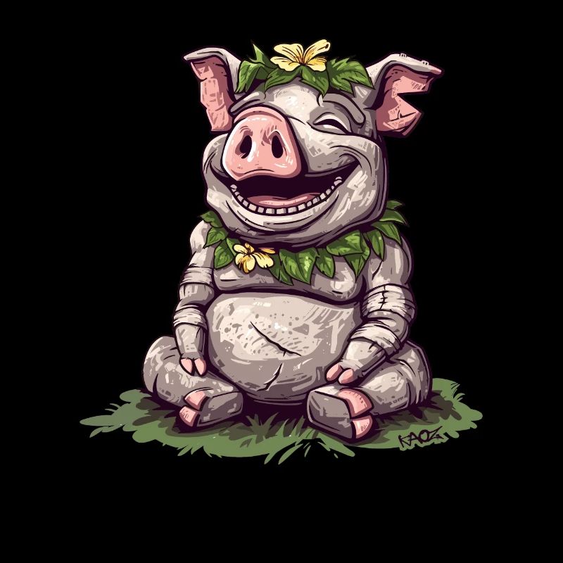 Statue de pierre de l’île de Pâques, un cochon qui rit
