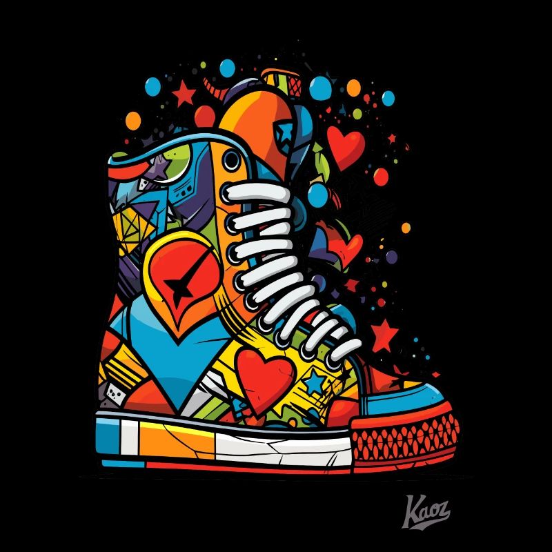 Funky Graffiti : Baskets colorées avec des cœurs