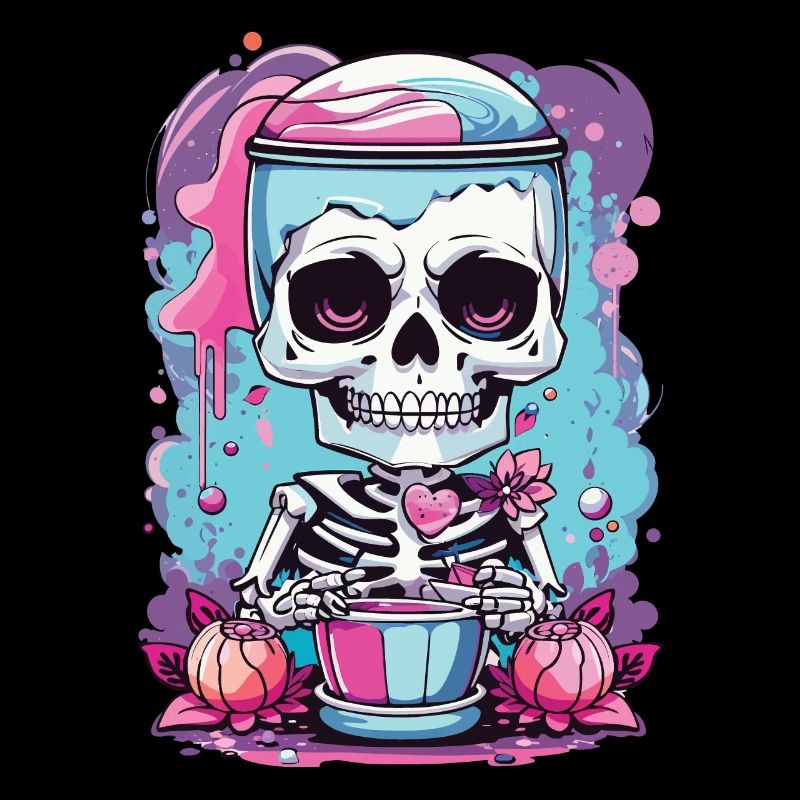 Kawaii Goth Pastel Skeleton Milkshake Design