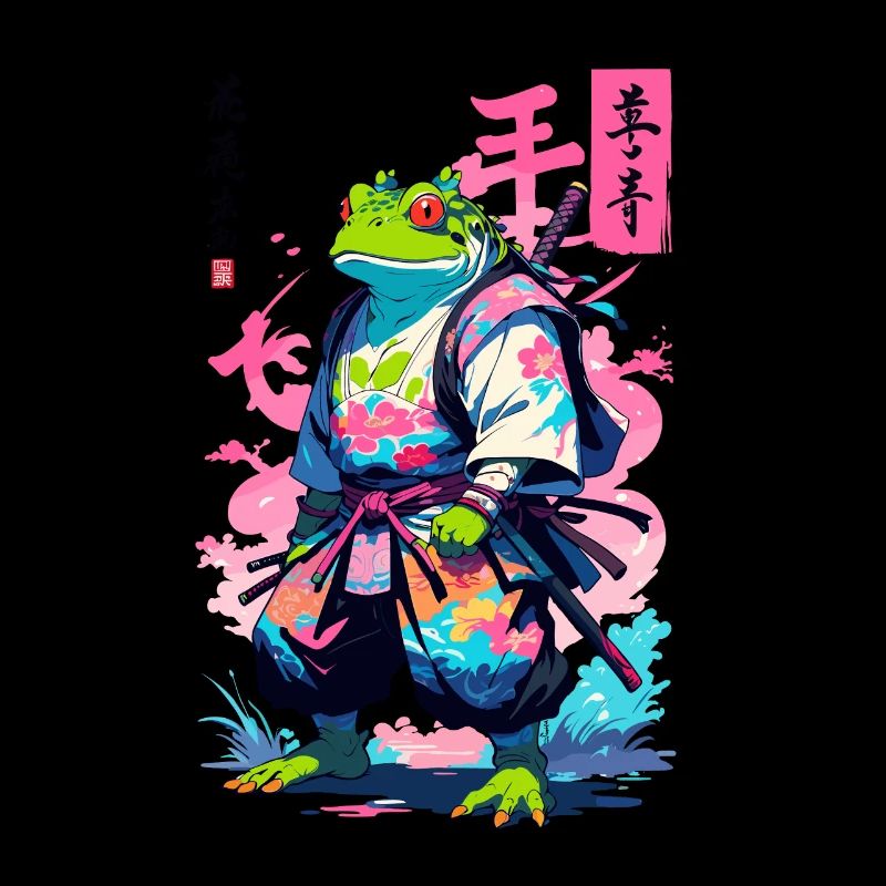 Samurai Frog Aesthetic Vaporwave Style Japan