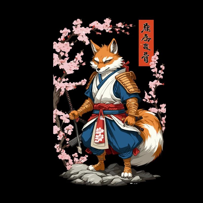 Kitsune Samurai Fox Vintage Ukiyo-e Style
