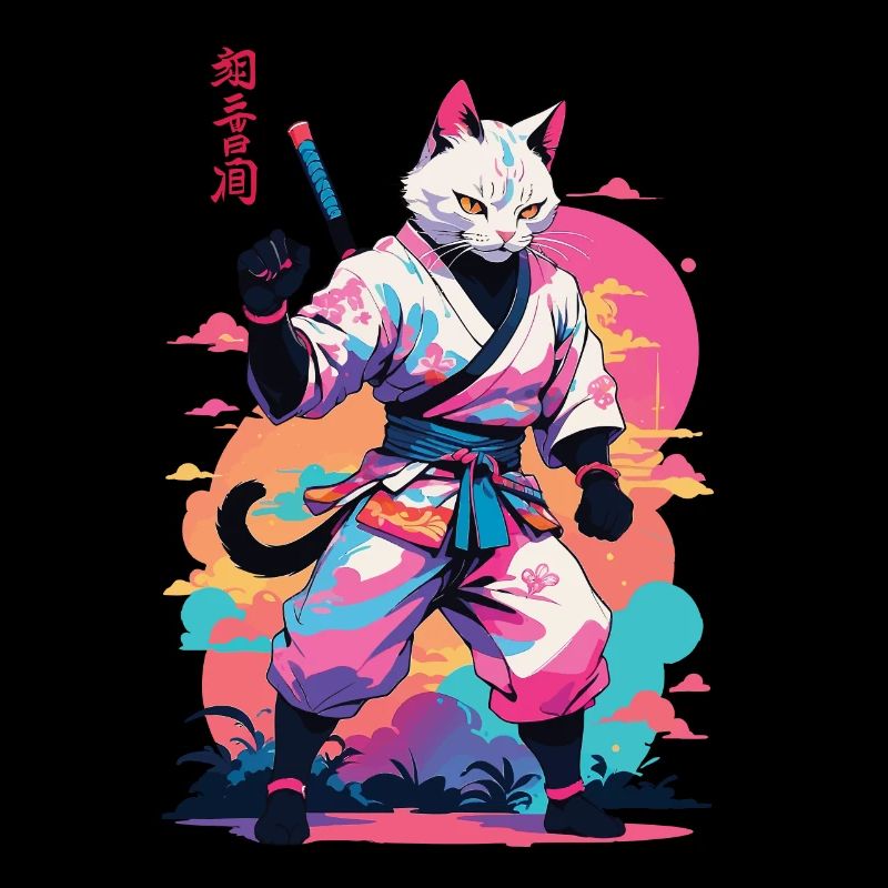 Samurai Cat Vaporwave Aesthetic Japan Art