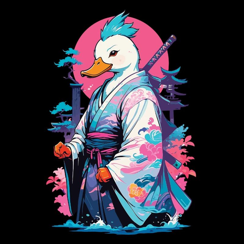 Samurai Duck Aesthetic Vaporwave Style