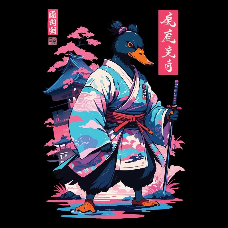 Samurai Duck Aesthetic Vaporwave Style Japanese