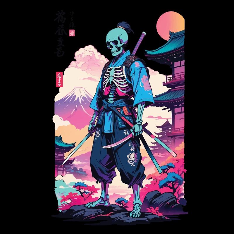 Oni Skeleton Samurai & Vaporwave Design esthétique