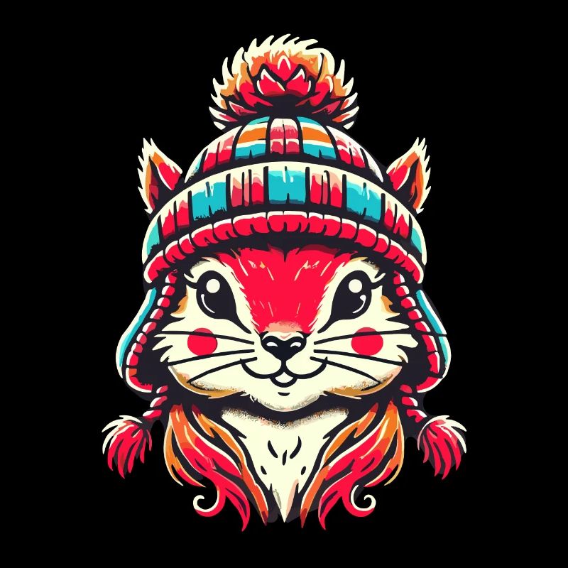 Écureuil joyeux avec chapeau d’hiver