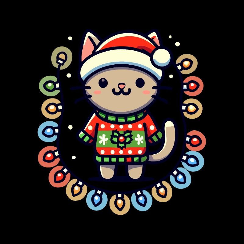Weihnachtliche Katze Mit Lichterkette