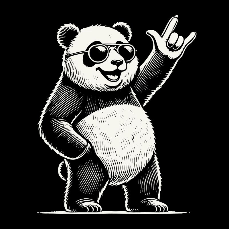Panda de musique rock rétro avec un geste cool