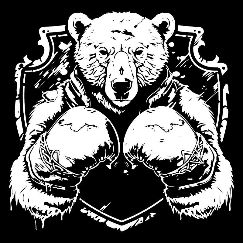 Logo d'ours fort avec boxeur en pose de combat