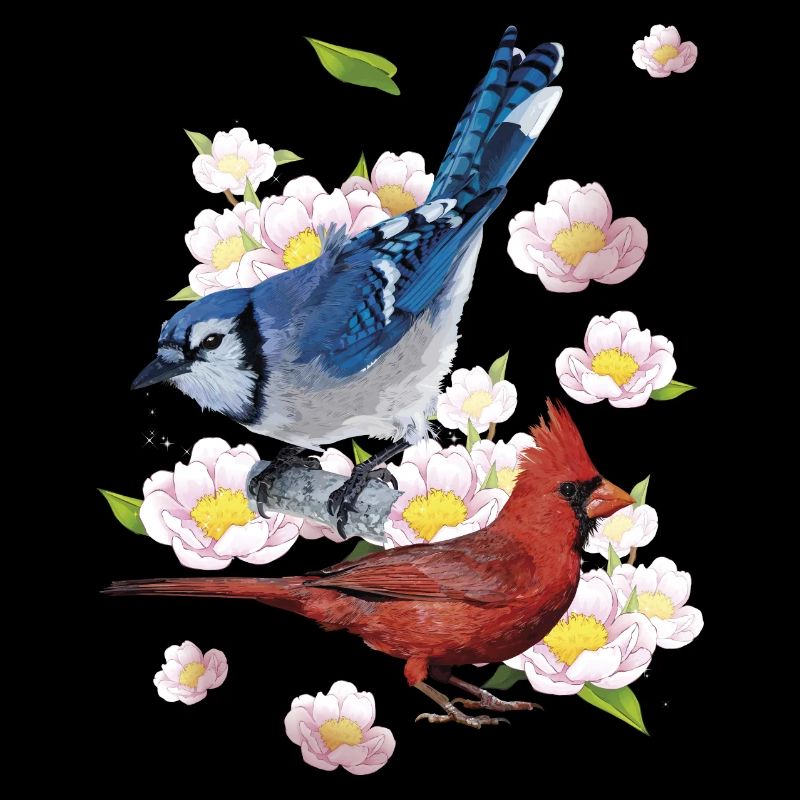 Der nördliche Kardinal und der blaue Eichelhäher