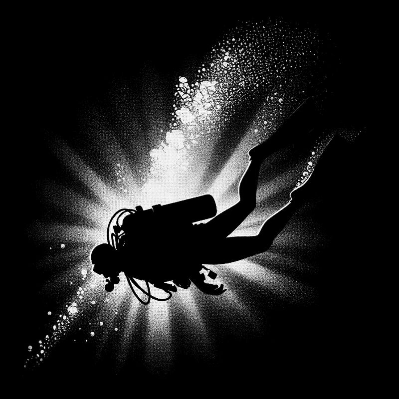 Diver Light Beam Silhouette Design