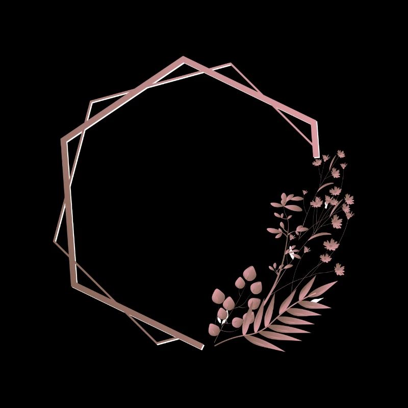 Hexagone rose dans un cadre double avec plante et fleur