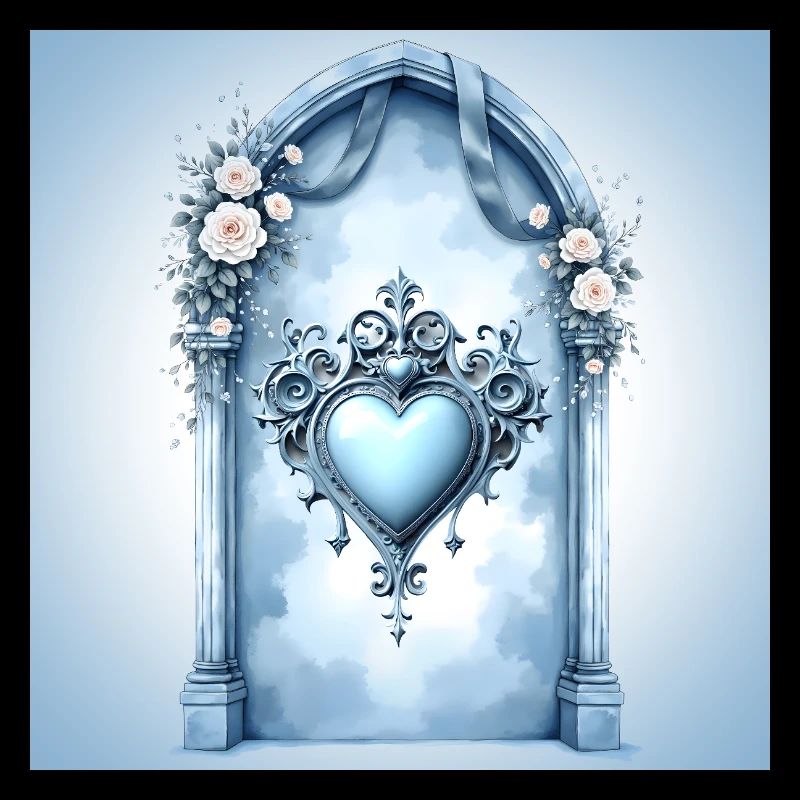 Decorative heart frame in blue baroque style