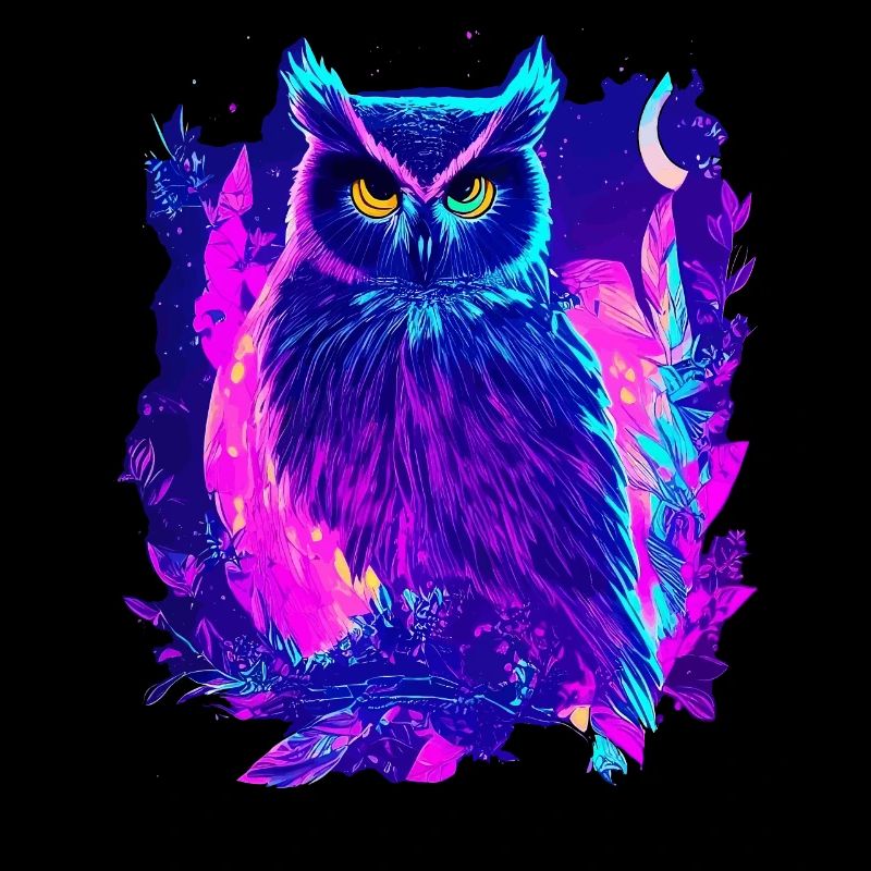 Neon Glowing Owl Synthwave