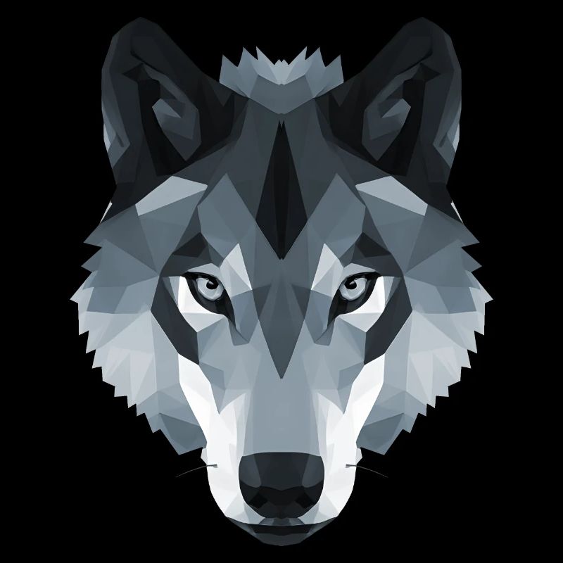 Tête de loup bas polygone en noir et blanc