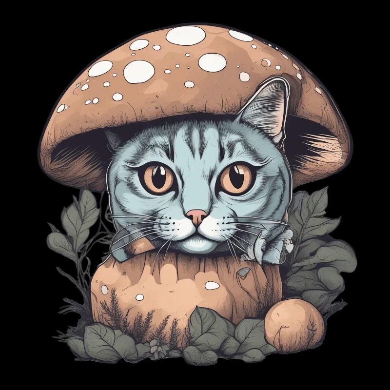 Cat Basking in Sunlight Under a Mushroom