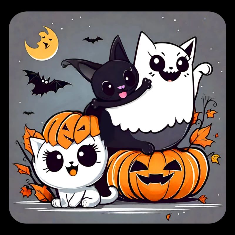 Ghost Trio Black Cat, Bat and Ghost