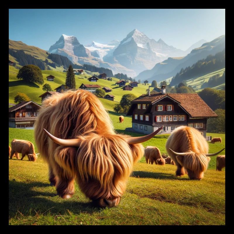 Fluffy Highland cattle grazing