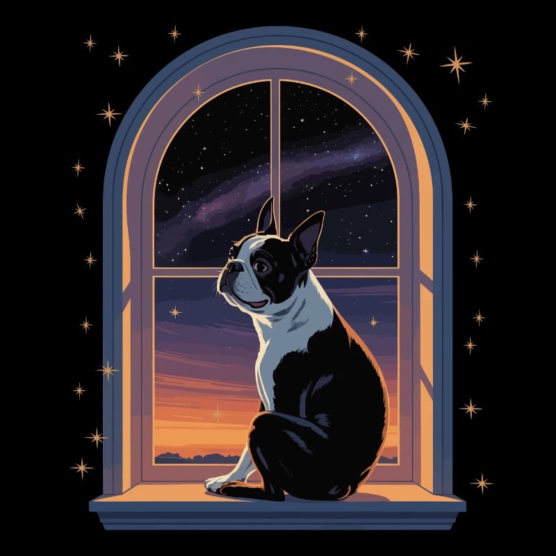 Boston Terrier Star Gazing At Window