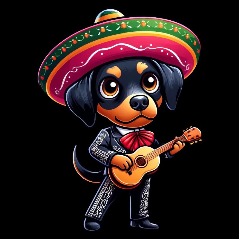 Dobermann als Mariachi Gitarrist Cinco de Mayo