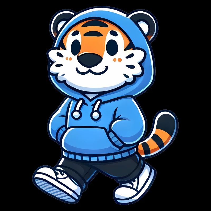 Cooles Tiger-Maskottchen im blauen Kapuzenpullover