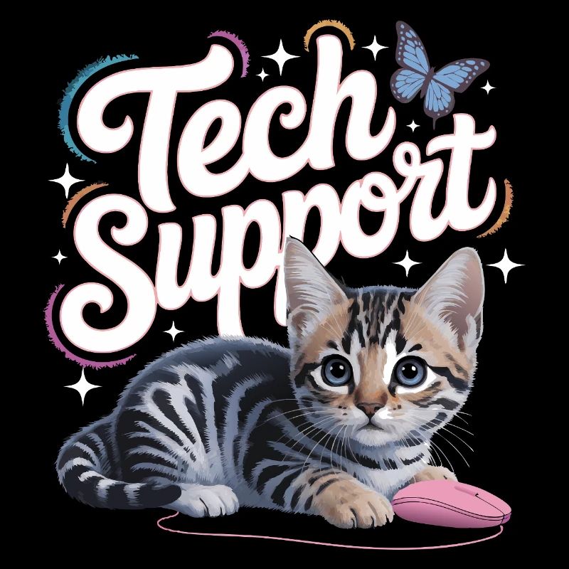Support technique amusant, chat mignon, informatique ironique