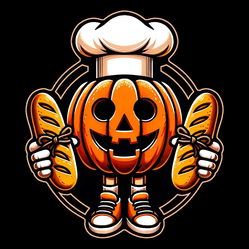 Halloween pumpkin with baker's hat and breads