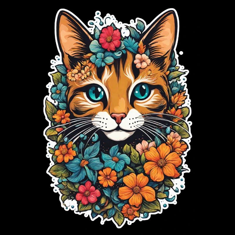 chat et fleur aquarelle