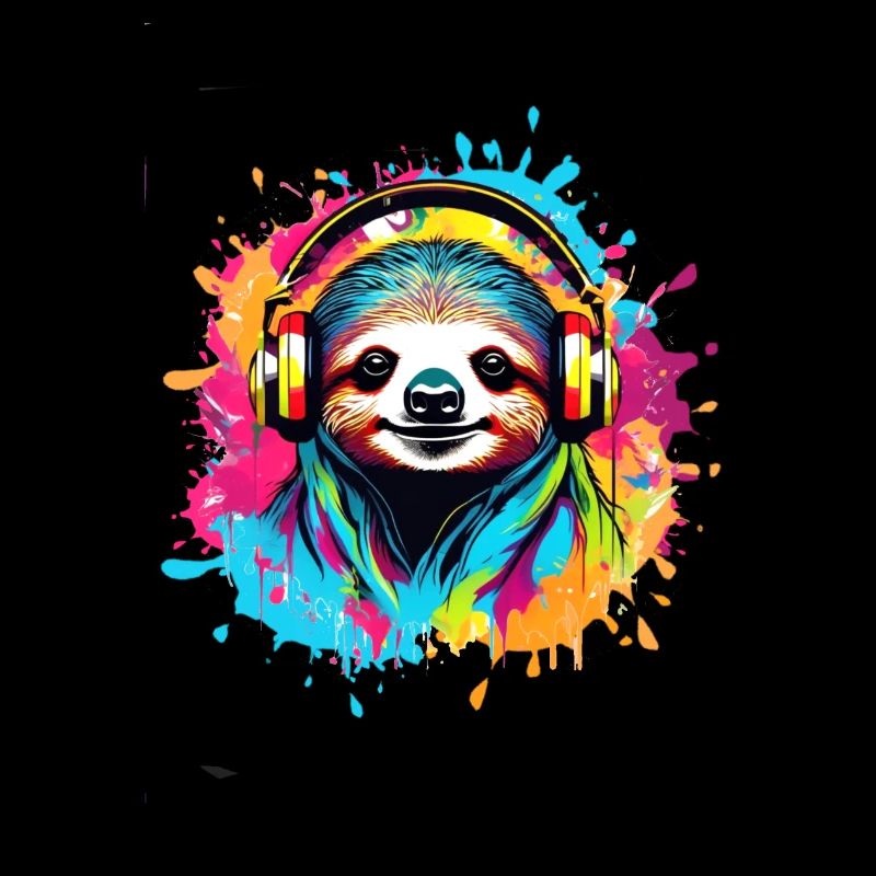 Faultier,bunt, Malerei,kopfhörer, Graffiti