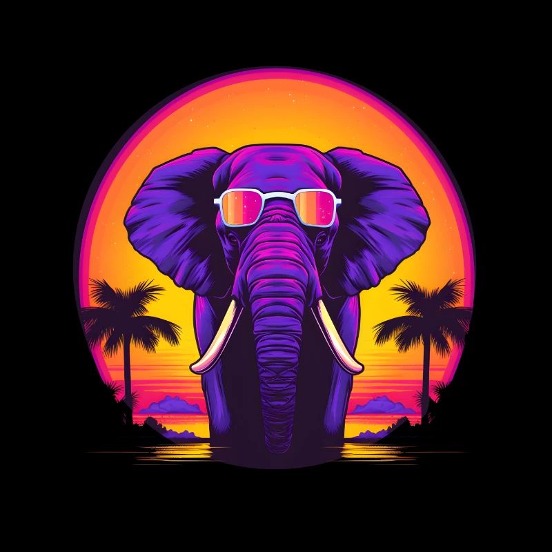 Synthwave Elephant African Sunset