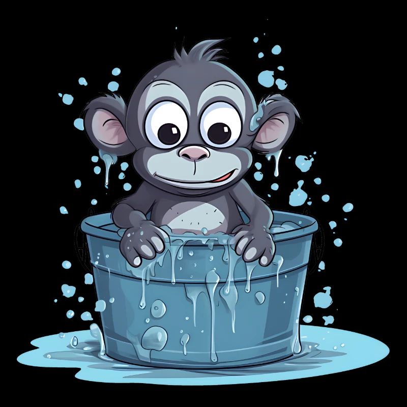 Ein Affe, der in einer Wasserwanne sitzt