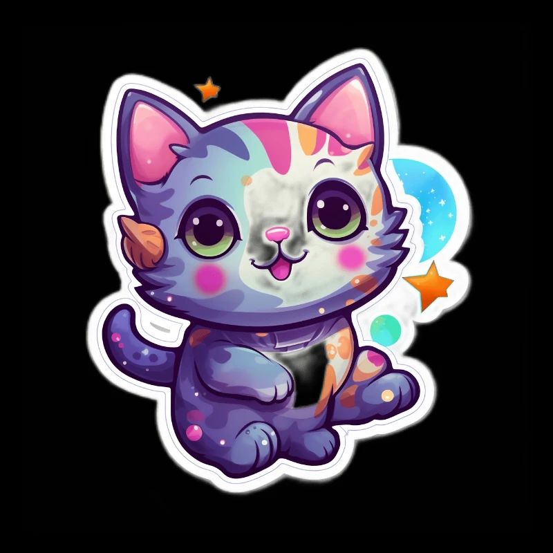 Mignon chat de dessin animé flottant dans l’espace