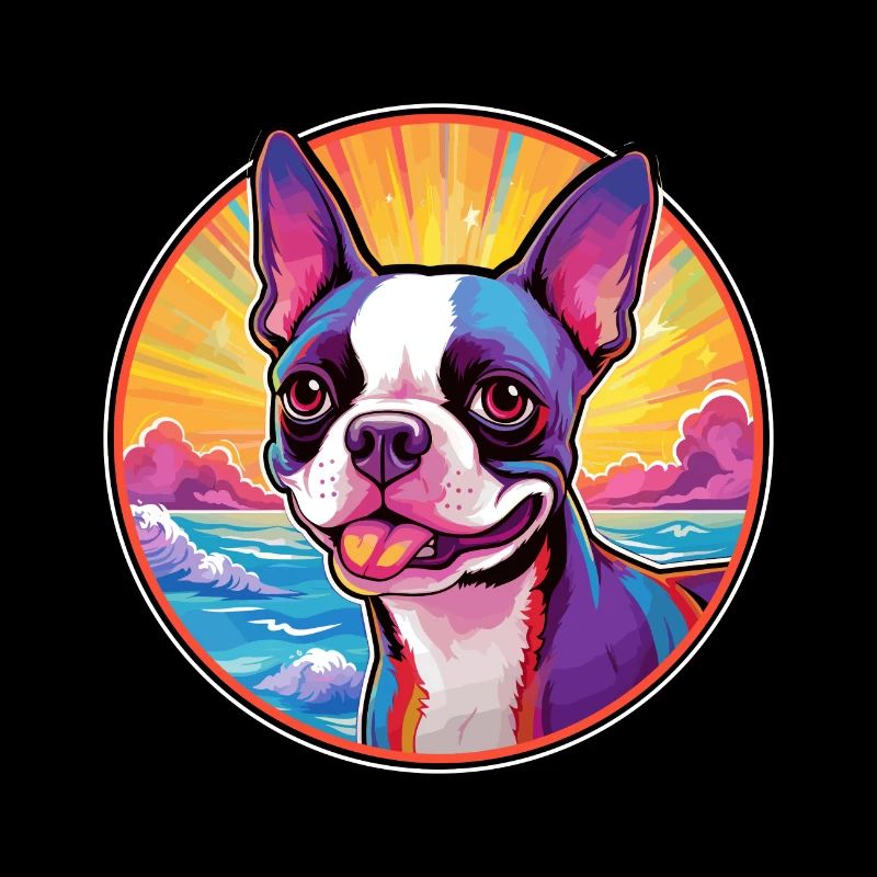 Boston Terrier Hunderasse Bunte Karikatur Watercol