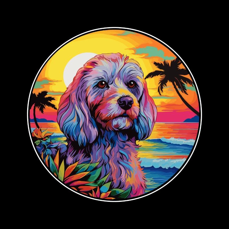 Cockapoo chien race coloré dessin animé aquarelle