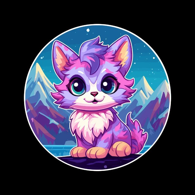Pixie Cat Illustration aquarelle de bande dessinée colorée